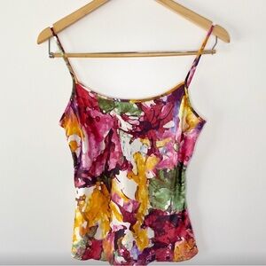 St. John Couture Authentic Silk Floral sleeveless blouse top Size 2P *like new*